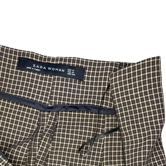 Zara Paper Bag Tie Front Pants | Brown Houndstooth  | Size M - Picture 6 of 6
